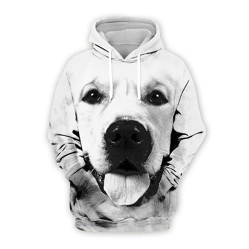 Men's Animal Dog Animal Patterned Graphic Prints Hoodie Hoodies Sweatshirt Cute Streetwear Long Sleeve Hooded Casual Daily Sports Black White Front Pocket Fall Spring &  Fall Designer4