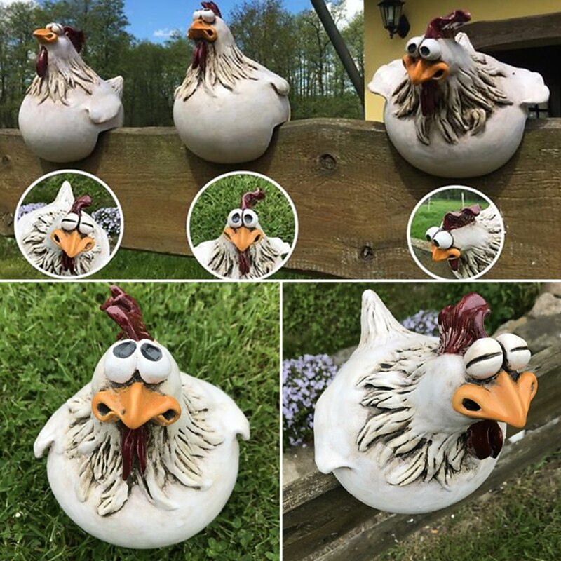 Fun Garden Art Resin Craft Chicken Statue Hen Sculpture Ornament for Home Garden Yard Outdoor Decor Accessories Fence Decoration