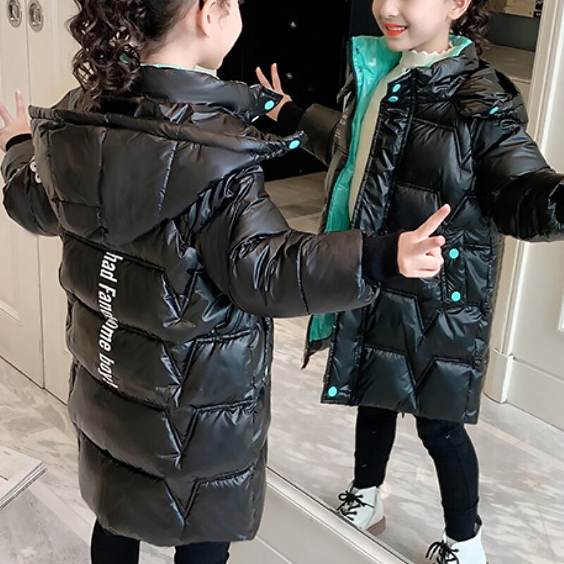 Kids Girls' Down Coat Letter Fashion School Coat Outerwear 4-12 Years Fall Biege Black4