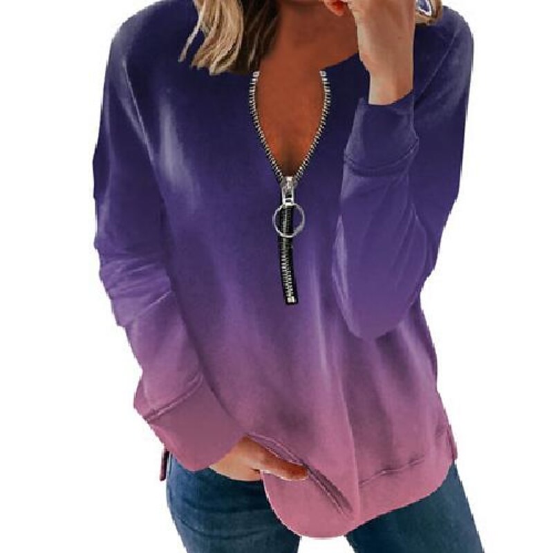 Women's Quarter Zipper Sweater Hoodie Graphic Color Gradient Printing Streetwear Basic Long Sleeve Round Neck Crewneck Daily Sports Gradient red Gradient blue Gradient wine red Gradient Purple4