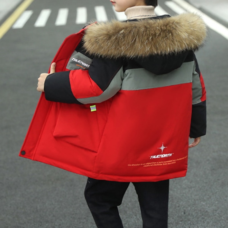 Kids Boys' Coat Outerwear Color Block Letter Long Sleeve Coat Outdoor Cotton Cool Daily ArmyGreen Red Fall Winter 7-13 Years