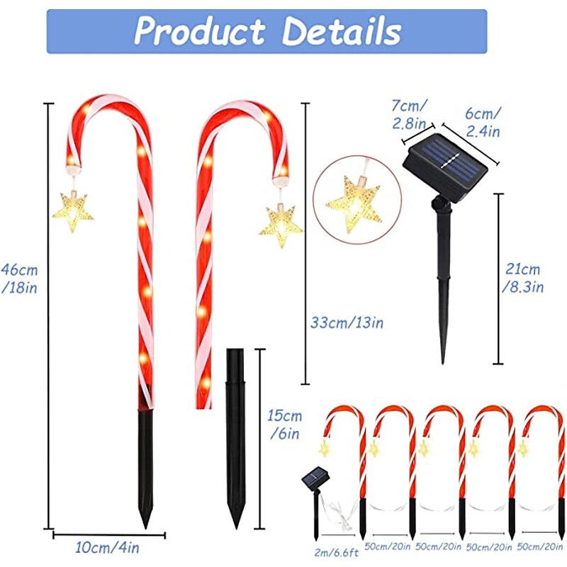 Solar Christmas Peppermint Candy Cane Light Outdoor Waterproof Christmas Day Light LED Home Garden Passage Courtyard Lawn Decorations4