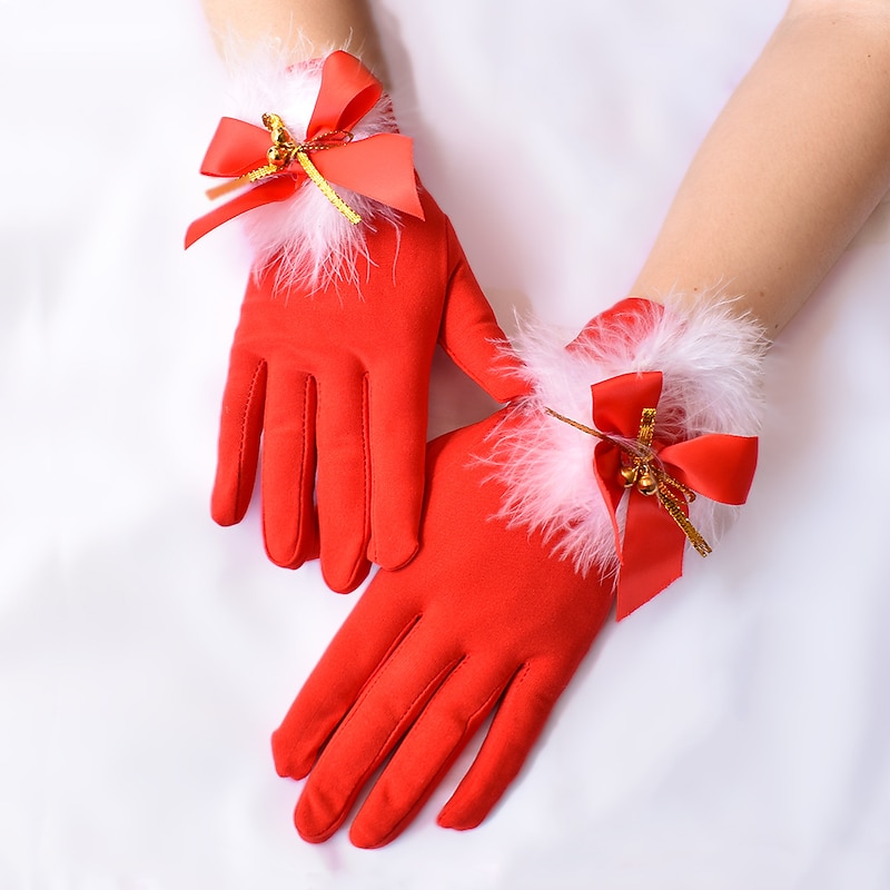 Women's Christmas Gloves Cute Feather Bell Christmas Set Paired with Gloves Elastic Milk Silk Gloves2
