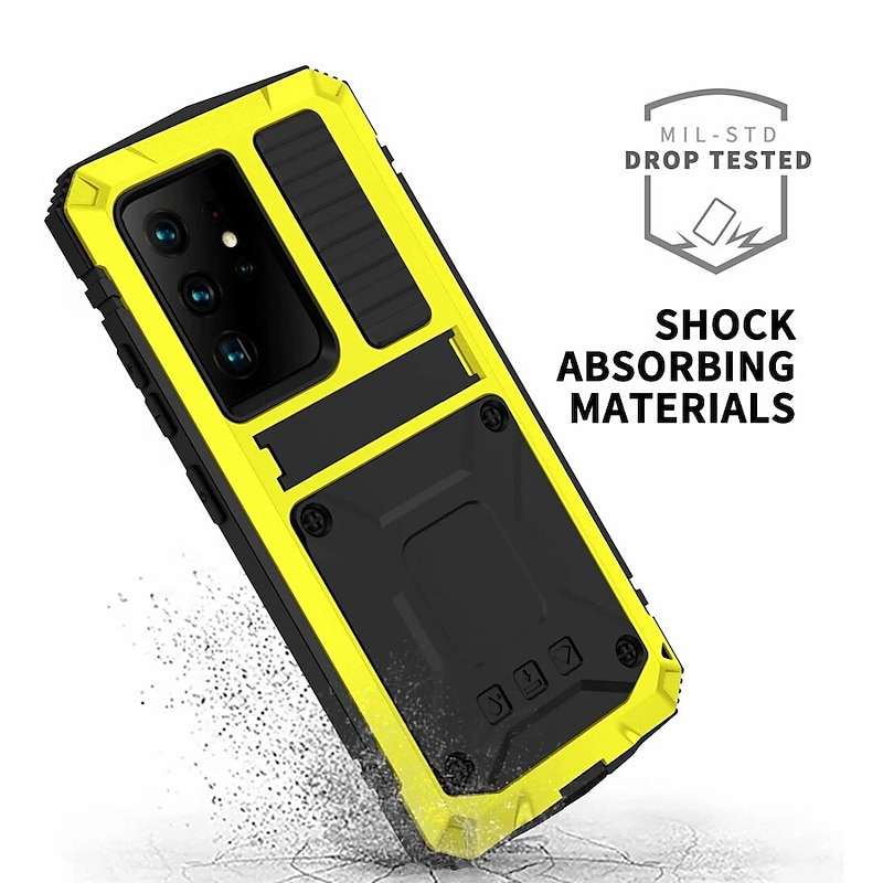 Phone Case For Samsung Galaxy S25 S24 S23 S22 S21 FE S21 Ultra Plus S20 A32 Full Body Case with Stand Holder Dustproof Military Grade Protection Solid Colored Armor Tempered Glass Metal Aluminium2