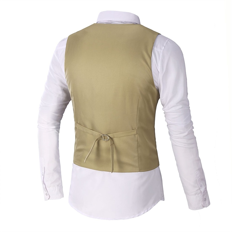 Men's Vest Waistcoat Wedding Office & Career Daily Wear Going out Business Traditional / Classic Spring Fall Button Pocket Polyester 95% Cotton Outdoor Comfortable Wedding Pure Color Single Breasted2