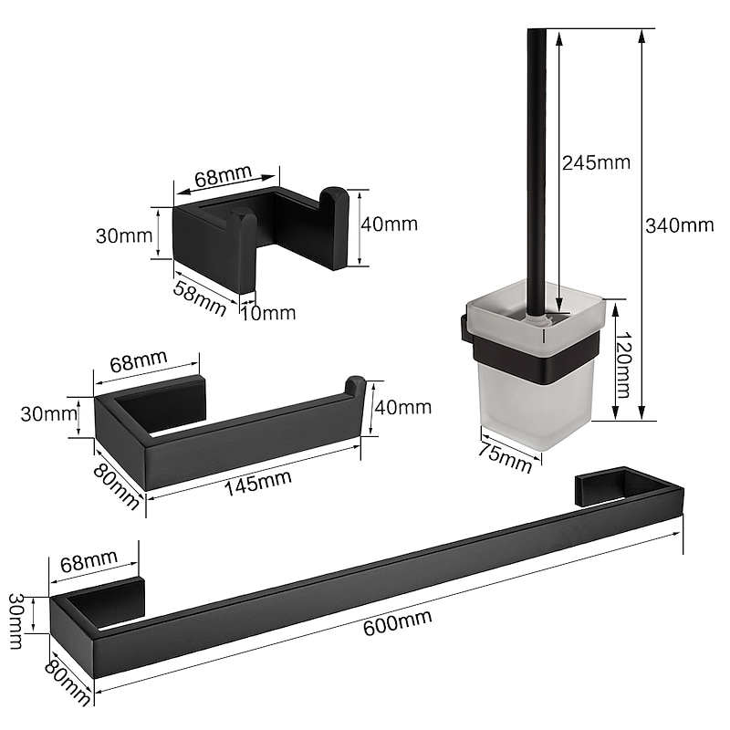 Bathroom Hardware Set 4 Pieces, SUS304 Stainless Steel Remodeled Wall Mounted Bathroom Accessories, Include 1 Robe Hook, 1 Towel Holder.1 Toilet Paper Holder,1 Toliet Brush Sets2