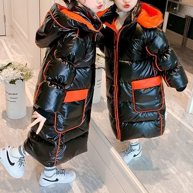 Kids Girls' Down Coat Puffer Jacket Solid Color Fashion Outdoor Cotton Coat Outerwear 4-13 Years Fall Champagne2