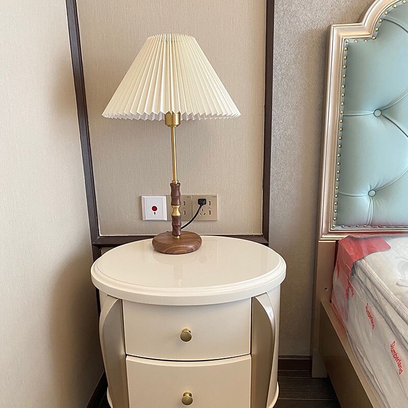 Vintage Table Lamp Wooden with Tapered Drum Fabric Shade Table Lamp Living Room, 5W Bedroom Study Desk Lamp 110-240V3