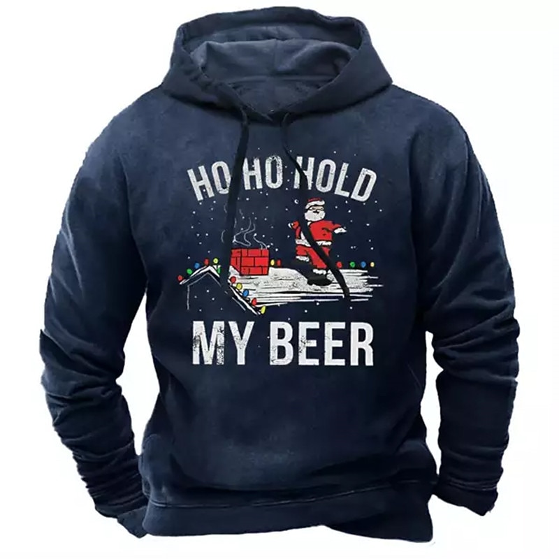 Christmas Men's Funny Christmas 3D Hoodies Pullover Navy Blue Black Hooded Santa Claus Graphic Prints Print Daily Sports 3D Print Basic Streetwear Designer2