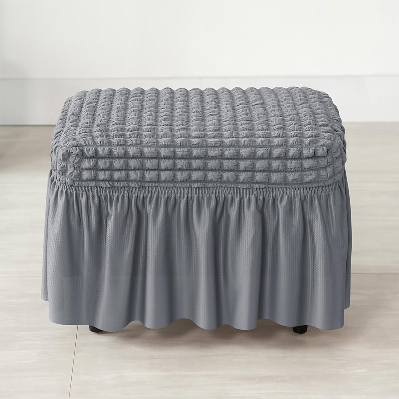 Spandex Seersucker Ottoman Slipcover,Burgundy Stretch Rectangle Footstool Cover, Washable Removable Covers for Storage Ottoman, High Spandex Protector for Foot Rest Stool