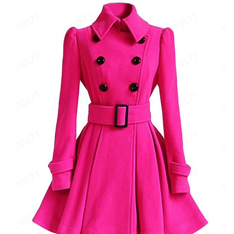 Women's Winter Coat Warm Breathable Party Daily Going out Button Pocket Double Breasted Turndown Elegant Contemporary Lady Formal Solid Color Regular Fit Outerwear Long Sleeve Fall Winter