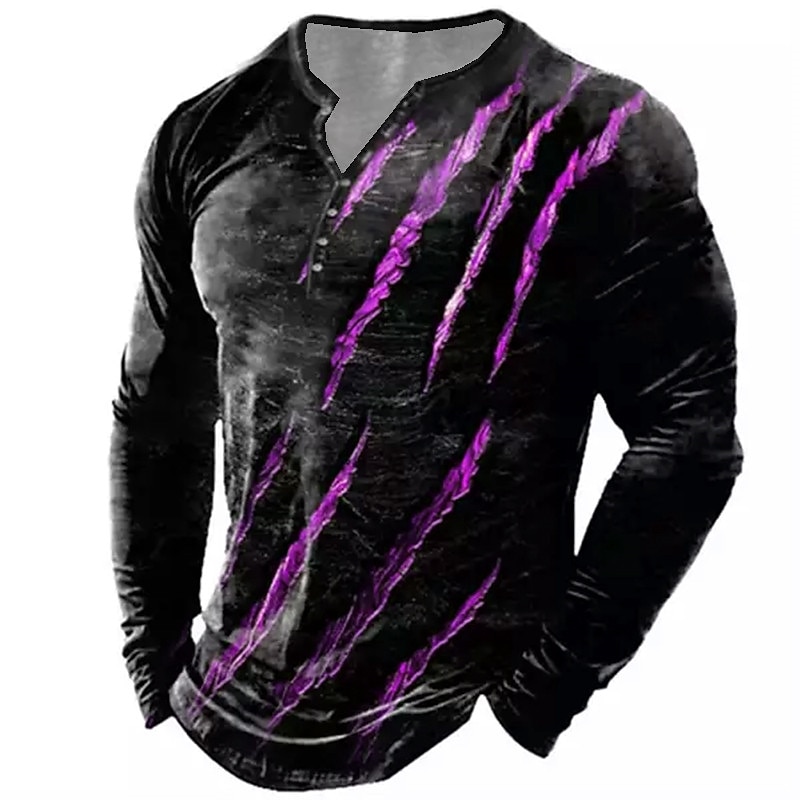 Men's Halloween Graphic Paw T Shirt Henley Shirt Tee Long Sleeve 3D Print Designer Basic Classic Outdoor Daily Sports Spring &  Fall Red Blue Purple Green Gray Henley Henley T-Shirt3