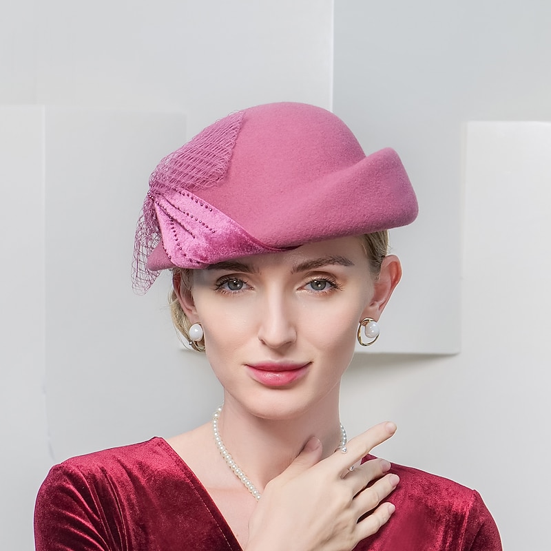 Vintage Style Elegant 100% Wool / Velvet Hats with Bowknot / Beading / Trim 1PC Casual / Holiday Headpiece2
