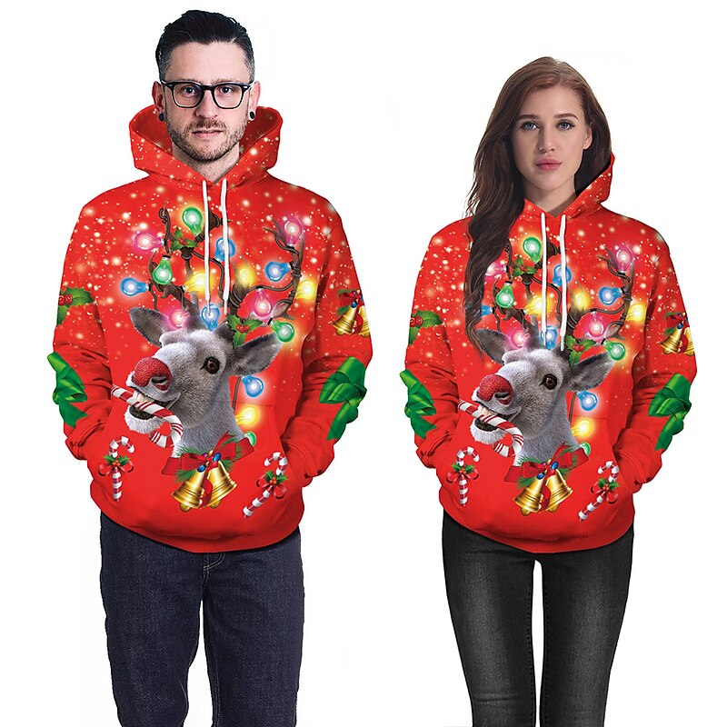 Christmas Reindeer Dog letter Hoodie Cartoon Manga Anime 3D Graphic For Couple's Men's Women's Adults' Christmas Carnival Masquerade 3D Print