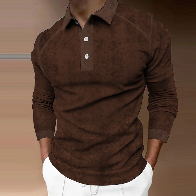 Men's Polo Shirt Golf Shirt Street Casual Polo Collar Classic Long Sleeve Fashion Designer Color Block Button Front Button-Down Spring &  Fall Regular Fit Black White Pink Navy Blue Blue Brown Polo3