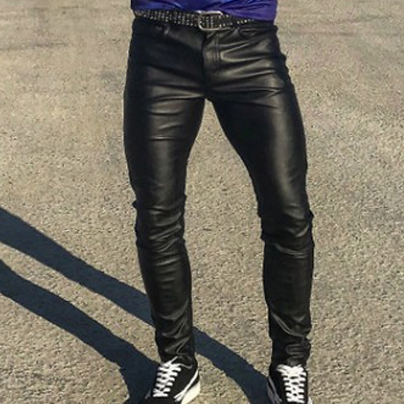 Men's Skinny Trousers Casual Pants Solid Color Comfort Breathable Full Length Daily Going out Streetwear Fashion Stylish Black White Micro-elastic3