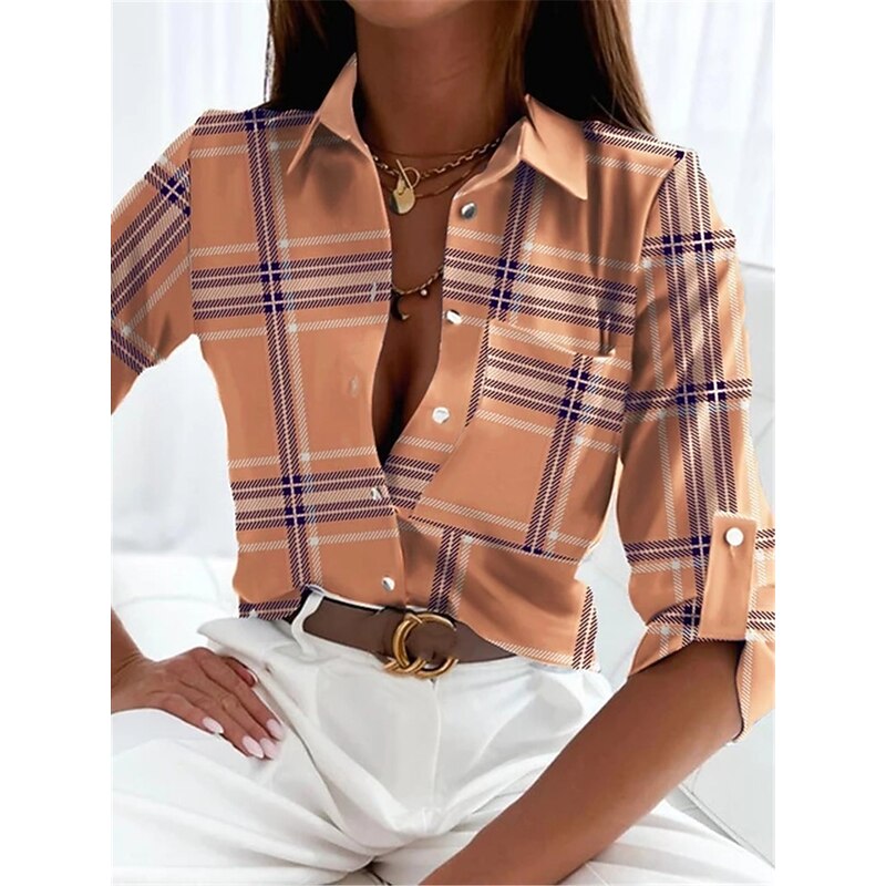 Women's Shirt Blouse Elegant Abstract Print Long Sleeve Shirt Collar Work Casual Daily White Yellow Pink Green Spring Fall3