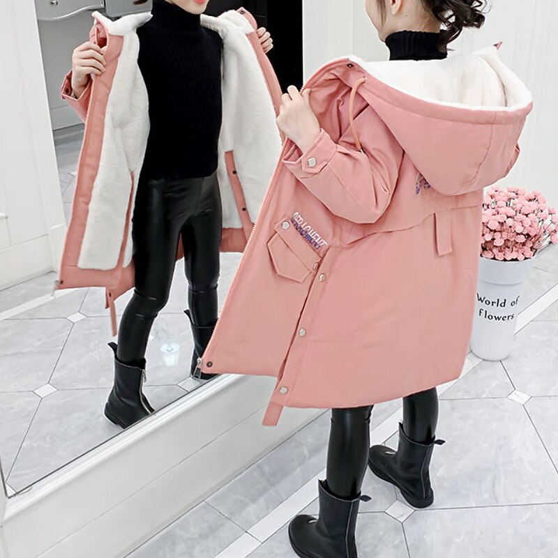 Kids Girls' Parka Letter Adorable School Coat Outerwear 7-13 Years Fall Pink Beige 7