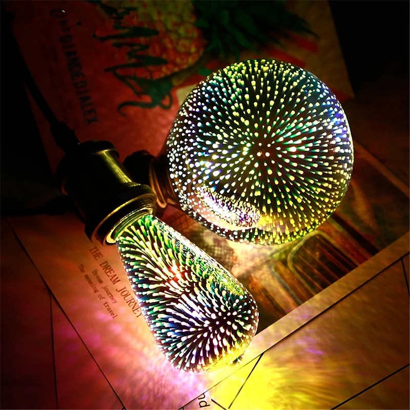 Christmas 3D Firework Light Bulbs Decorations LED Bulb E27 5W 85-265V Vintage Retro Edison Light Bulb Star Fireworks Lamp Holiday Night Light Novelty Christmas2
