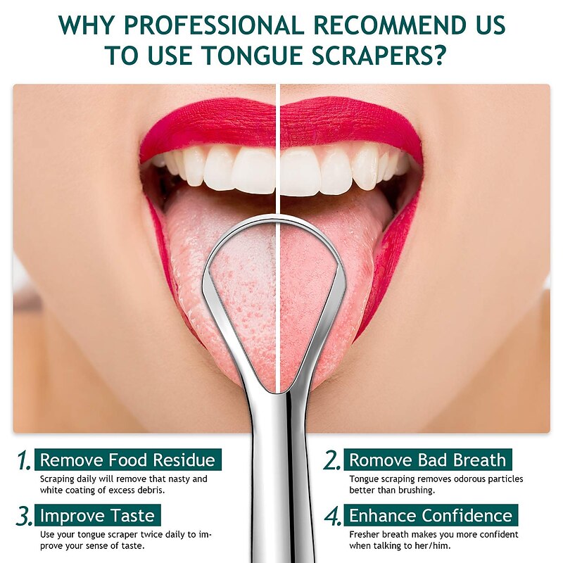 2pcs Tongue Scraper Stainless Steel Oral Tongue Cleaner Medical Mouth Brush Reusable Fresh Breath Maker3