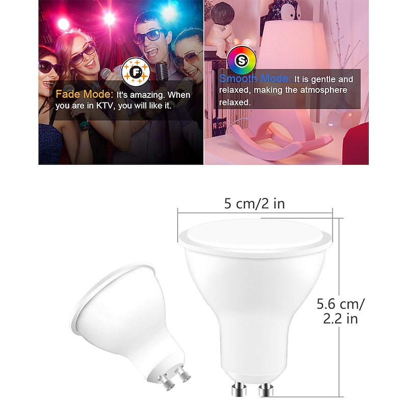 GU10 LED Spot Light Bulbs 5W Color Changing with Remote RGB   White  Memory Mood Ambiance Lighting2