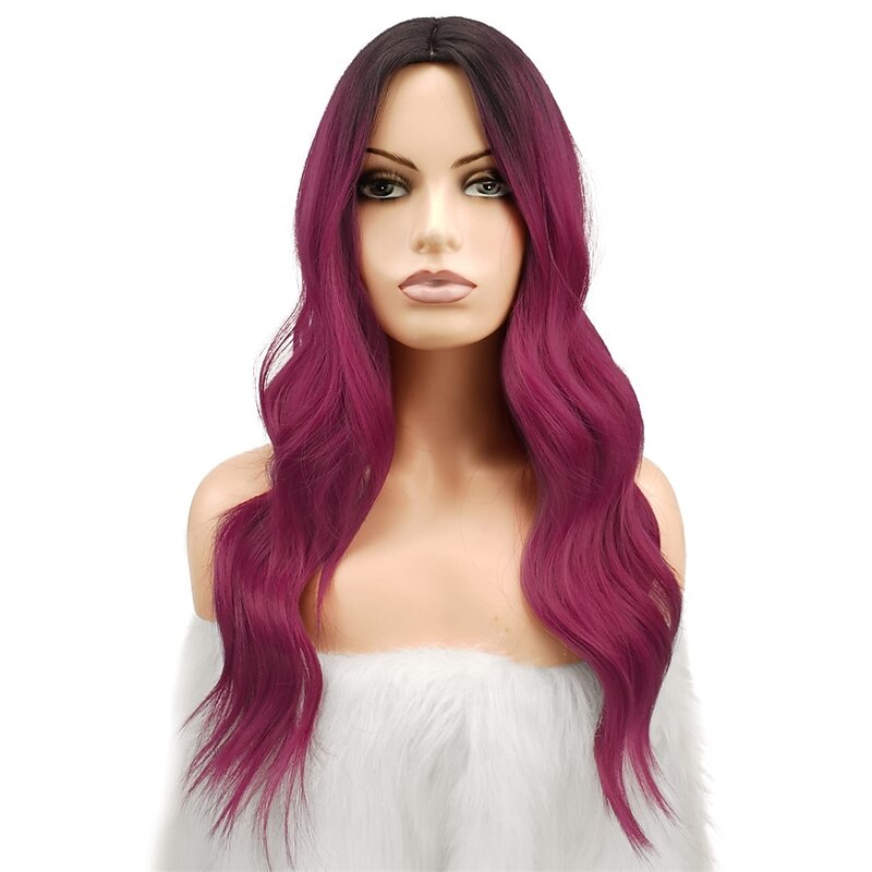 Long Wavy Wine Red Wigs for Women 22 inch Black to Burgundy Wavy Full Wig Middle Parting Wigs Natural Looking Synthetic Wig for Daily Party Halloween Cosplay Party Wigs2