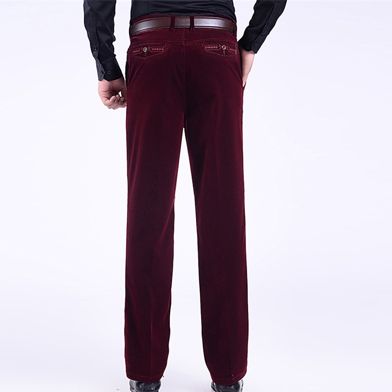 Men's Corduroy Pants Winter Pants Trousers Casual Pants Pocket Straight Leg Solid Colored Comfort Warm Daily Going out Fashion Streetwear Black Wine High Waist Micro-elastic3
