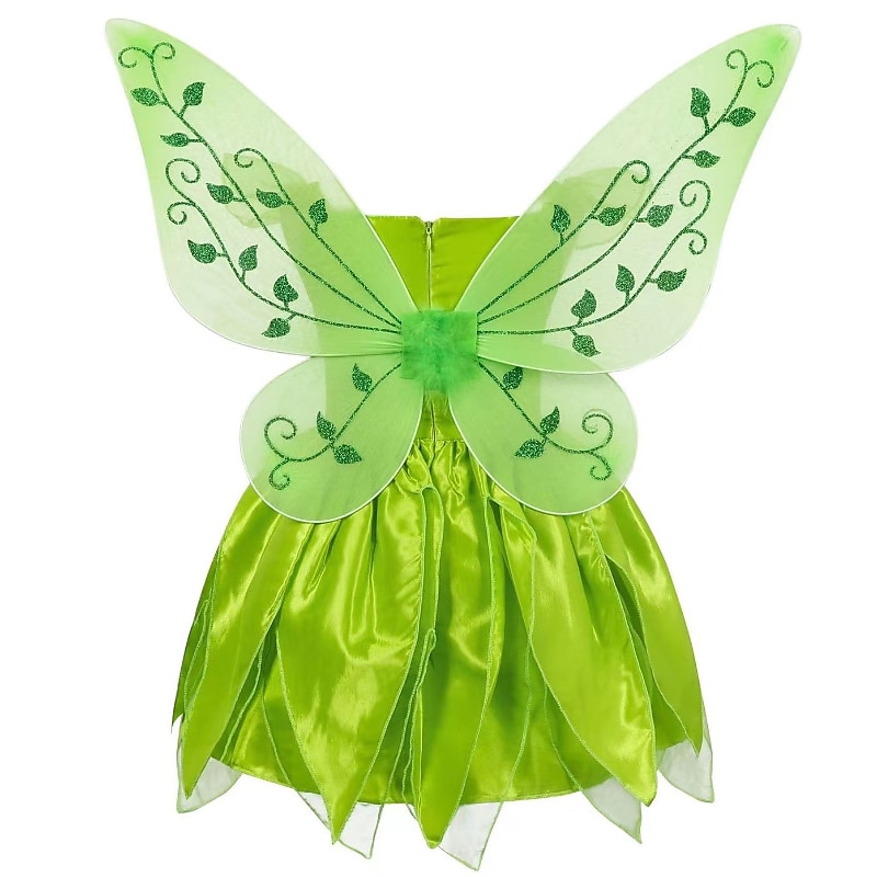 Kids Girls' Tinker Bell Costume Dress Butterfly Party Dress Performance Party Green Asymmetrical Short Sleeve Costume Sweet Dresses Spring Summer Regular Fit 3-10 Years3