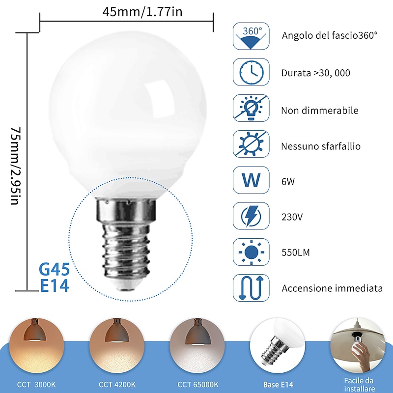 LED Globe Bulbs 6pcs 6W 550 lm E14 G45 20 LED Beads SMD 2835 Warm White Cold White Natural White 220-240 V2