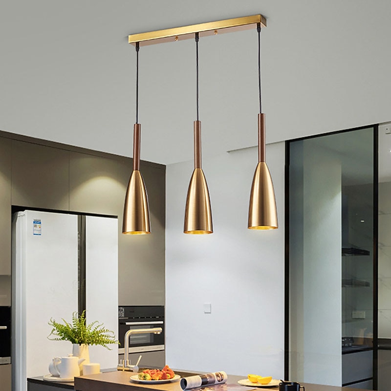 LED Pendant Light Gold Finish 3-Light 50cm Adjustable Pendant Light Fixture for Kitchen Island Dinning Room （Bulb Included）2
