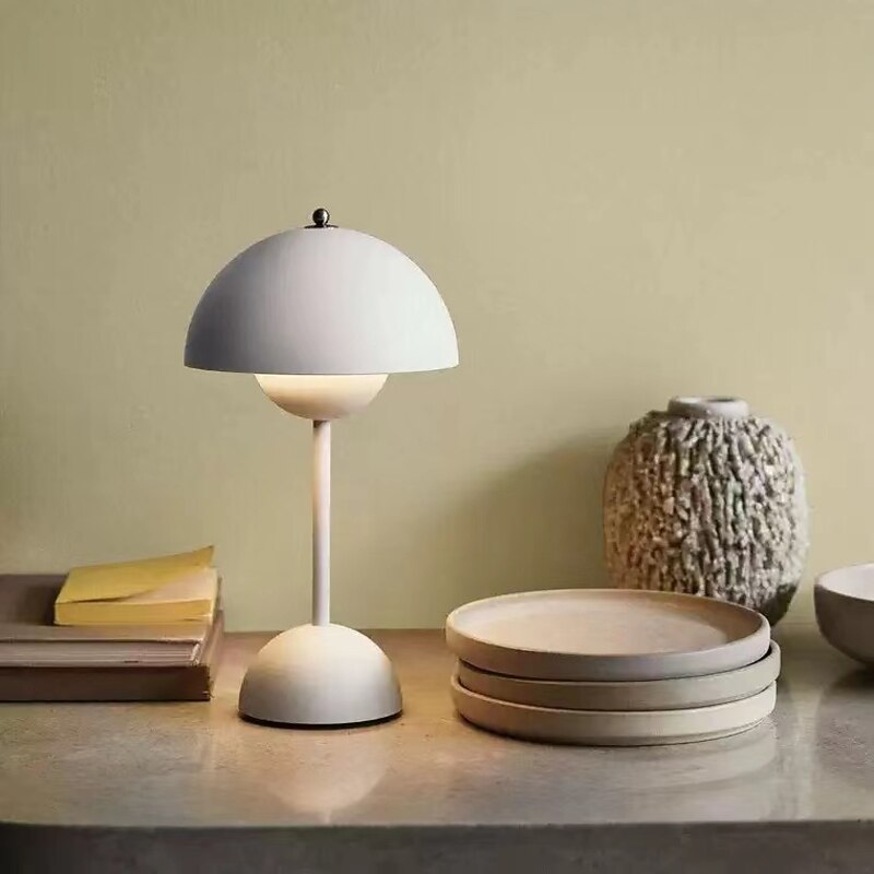 Modern Bud Macaron Table Lamp,Nordic Simple Rechargeable Touch Bedside Lamp, Denmark Designer Creative Mushroom Home Bedroom Night Light