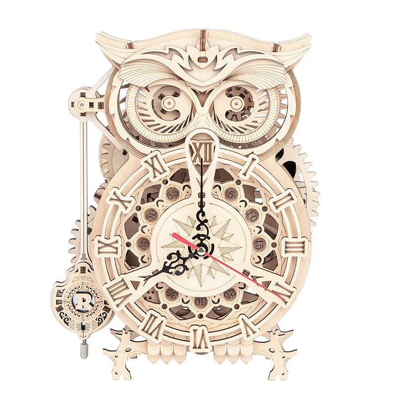 Wood 3D Puzzles for Adults Wooden Owl Clock Mechnical Gear Model Kits Gift for Adults & Teens (122 PCS)2