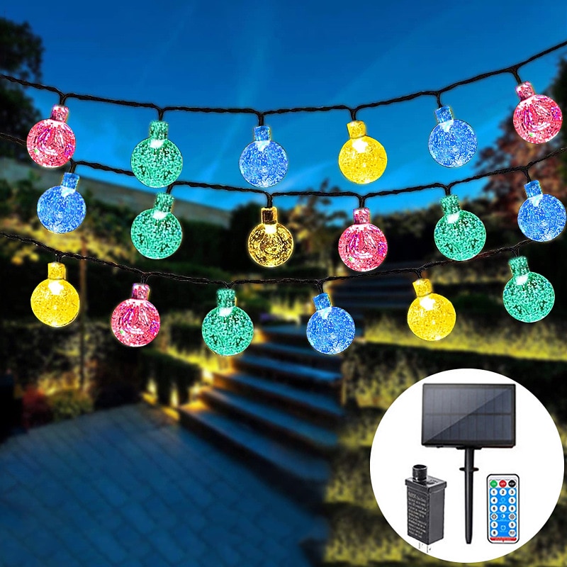 LED Globe Solar String Lights, 10M/20M/30M/50M Outdoor Waterproof Acrylic Lights with Remote Control, Plug-in for Christmas Holiday, Party, & Garden Decor EU/US Plug2