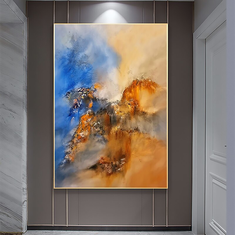 Handmade Oil Painting Canvas Wall Art Decor Abstract Colored Mountain Painting Original Landscape Painting for Home Decor With Stretched Frame/Without Inner Frame Painting2