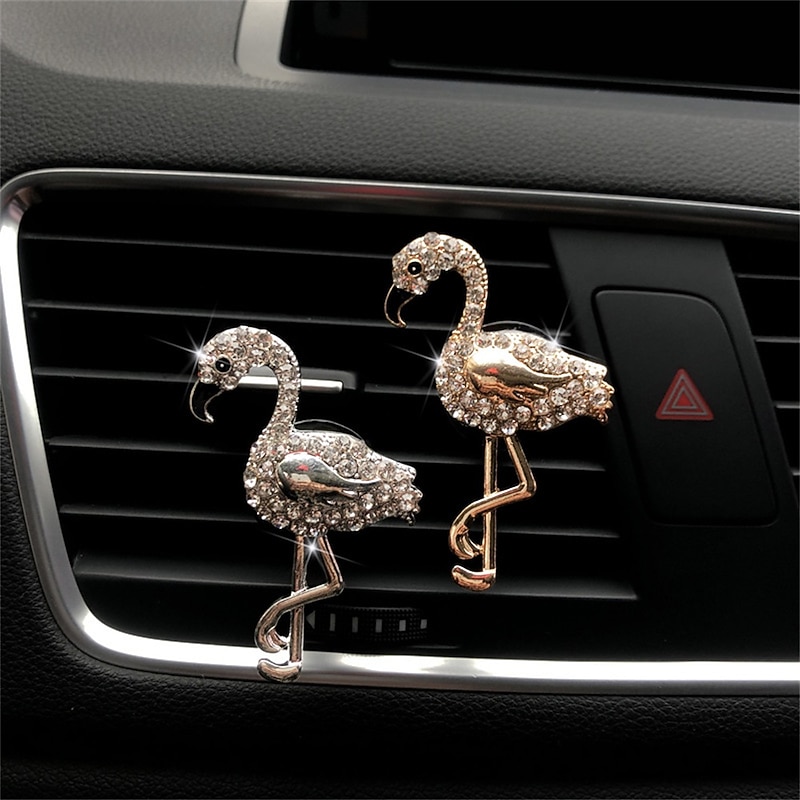 Car Air Freshener Alloy Diamond Air Outlet Flamingo Aroma Diffuser Car Interior Perfume Clip High End Auto Inter Accessories2