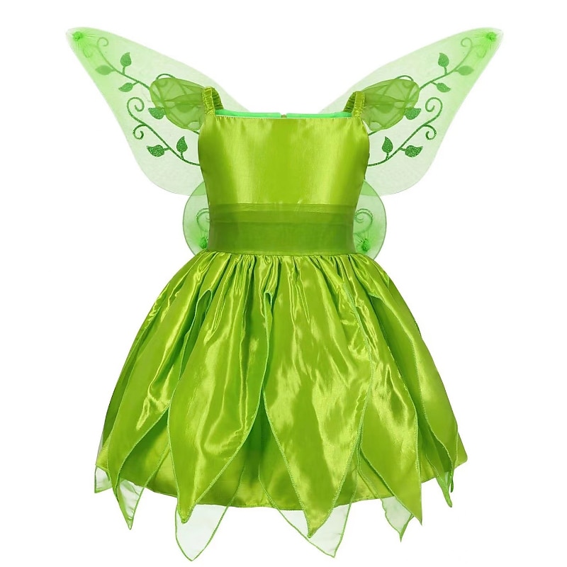 Kids Girls' Tinker Bell Costume Dress Butterfly Party Dress Performance Party Green Asymmetrical Short Sleeve Costume Sweet Dresses Spring Summer Regular Fit 3-10 Years2