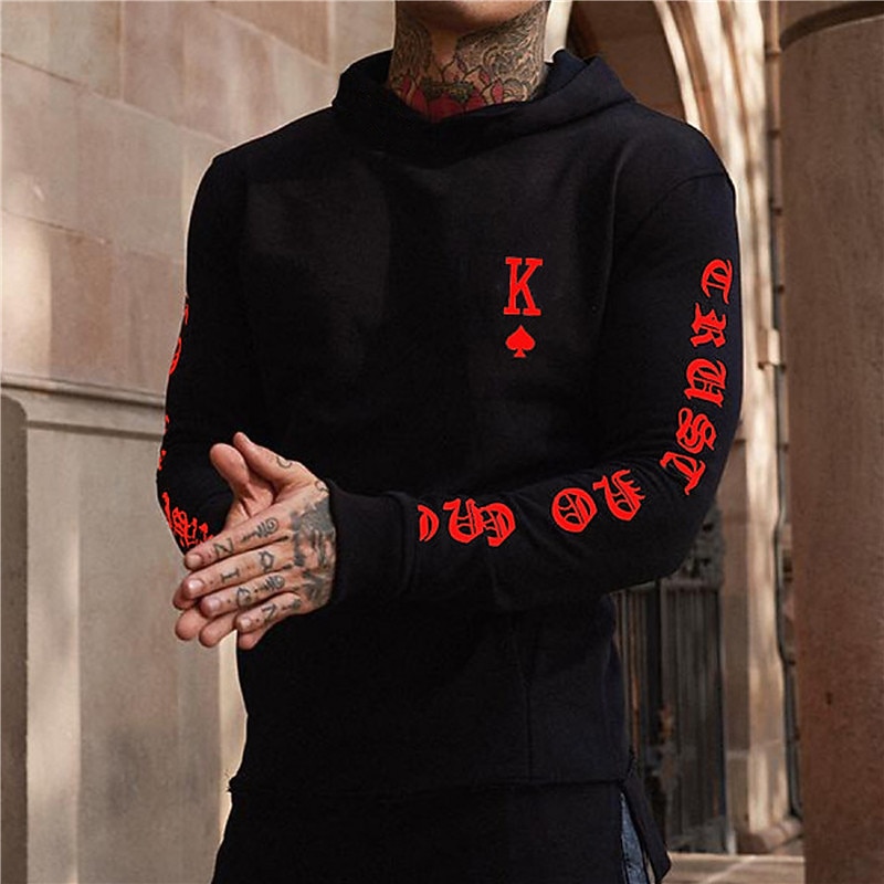 Men's Graphic Print Letter Poker Hoodie Hoodies Sweatshirt Cool Designer Long Sleeve Hooded Sports & Outdoor Streetwear Black Spring Fall Designer