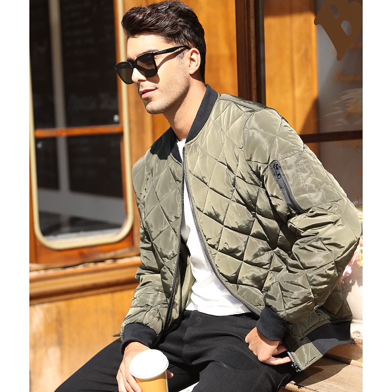 Men's Winter Coat Winter Jacket Puffer Jacket Quilted Jacket Casual Warm Winter Solid Color Classic & Timeless Navy Wine Red ArmyGreen Black Red Jacket4