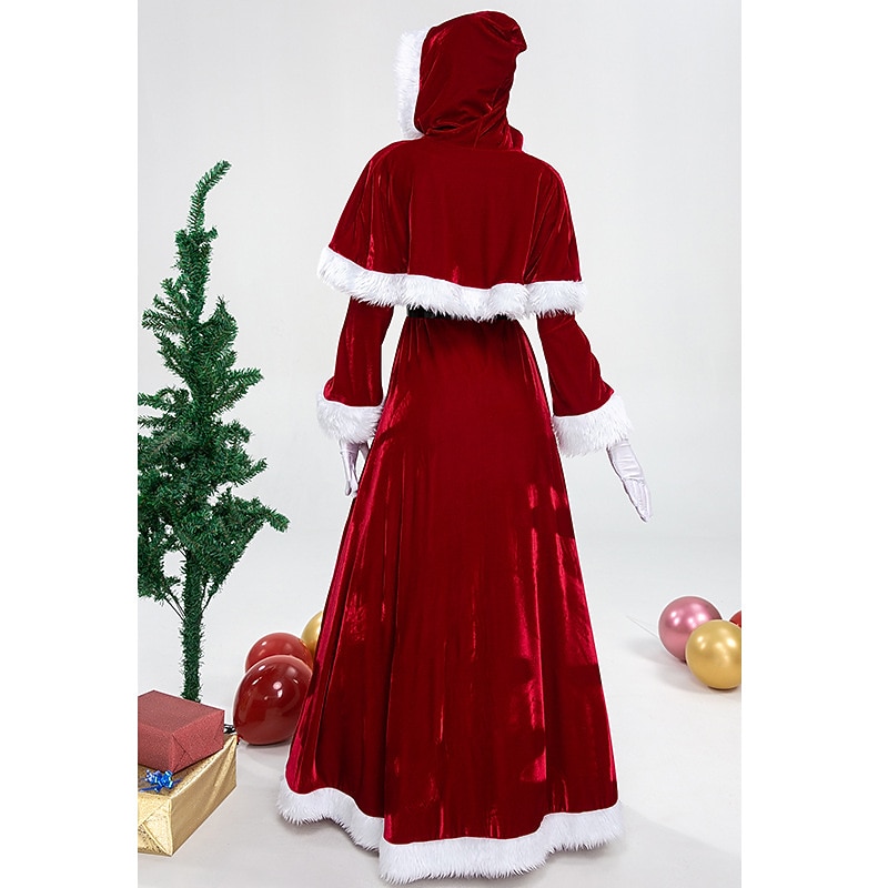 Santa Suit Santa Claus Mrs.Claus Dress Cape Accessories Women's Costume Party Cosplay Costume Sweet Adults Christmas Christmas Eve Party New Year Eve Dress Belt Cape3