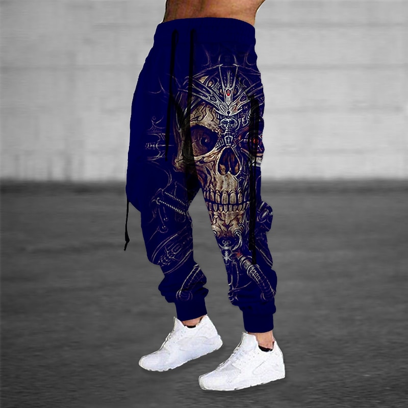 Men's Sweatpants Joggers Trousers Drawstring Side Pockets Elastic Waist Skull Graphic Prints Comfort Breathable Sports Outdoor Casual Daily Cotton Blend Terry Streetwear Designer Black Red2