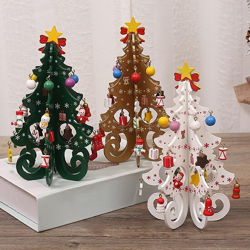 Wooden Christmas Tree Christmas Gift Six-Piece Tree With A Set Of Small Pendants Christmas Ornaments Gift Decorations