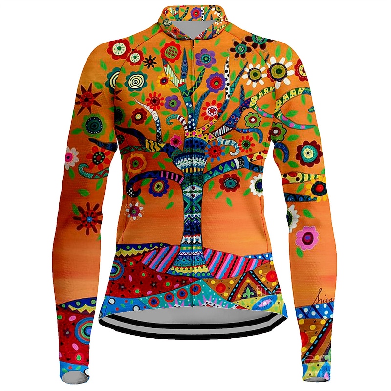 Women's Cycling Jersey Floral Botanical Long Sleeve Bike Jersey Top with 3 Rear Pockets Mountain Bike MTB Road Bike Cycling Quick Dry Reflective Strips Back Pocket Moisture Wicking Sports Royal Blue3