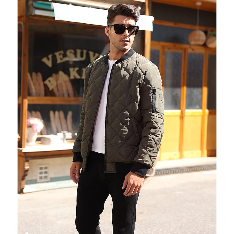 Men's Winter Coat Winter Jacket Puffer Jacket Quilted Jacket Casual Warm Winter Solid Color Classic & Timeless Navy Wine Red ArmyGreen Black Red Jacket3