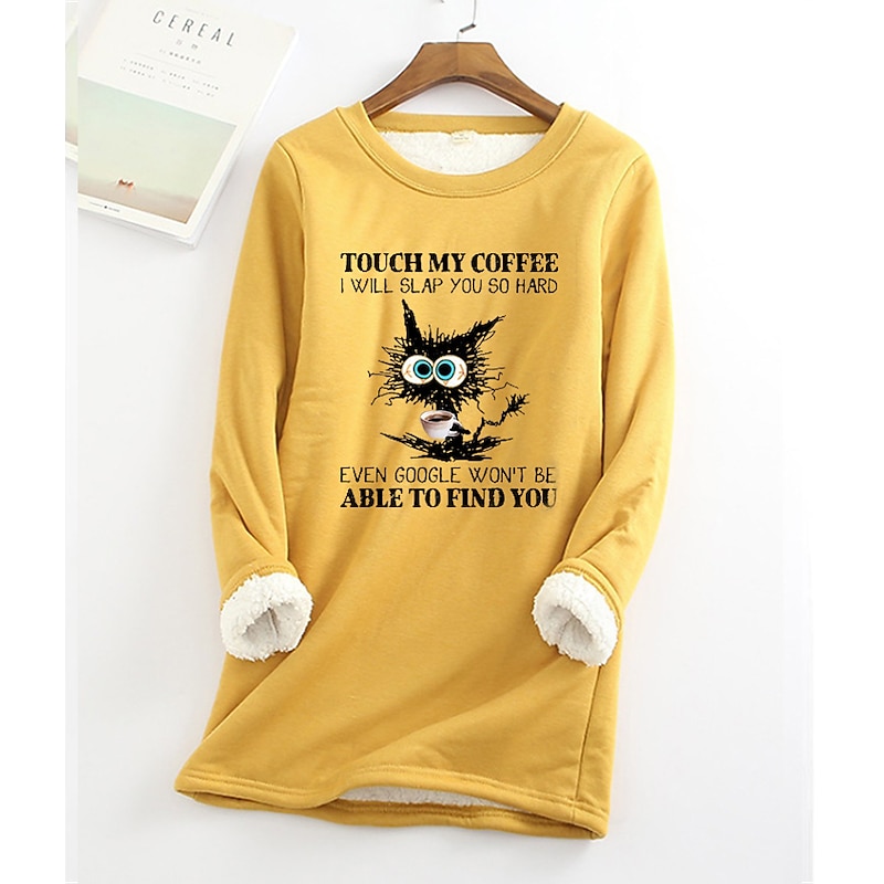 Women's Plus Size Fleece Lined Pullover Sweatshirt Pajamas Pullover Sweatshirt Graphic Warm Fuzzy Sherpa Fleece Long Sleeve Round Neck Crewneck Regular Tops Street Casual Yellow Pink Blue Gray Fall3