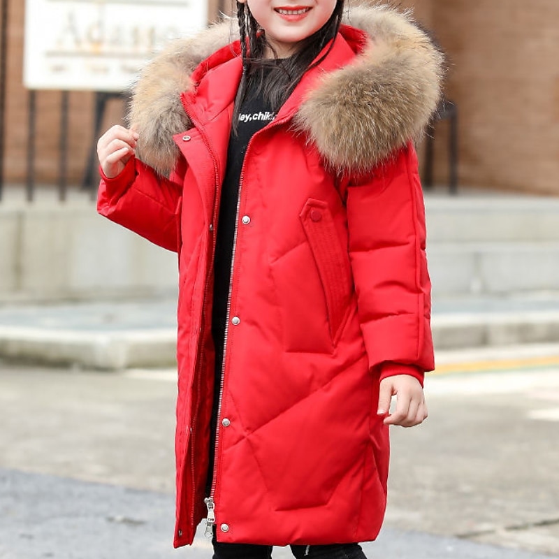 Kids Girls' Down Coat Puffer Jacket Kids Puffer Jacket Adorable School Coat Outerwear 4-12 Years Fall Black Pink Red3