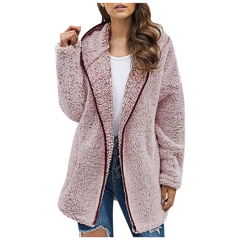 Women's Zip Up Hoodie Sweatshirt Fleece Jacket Vintage Teddy Cardigan Fleece Fluffy Solid Color Street Casual Holiday Hoodie Zipper Pocket Long Sleeve Black White Pink Red Blue Fall & Winter