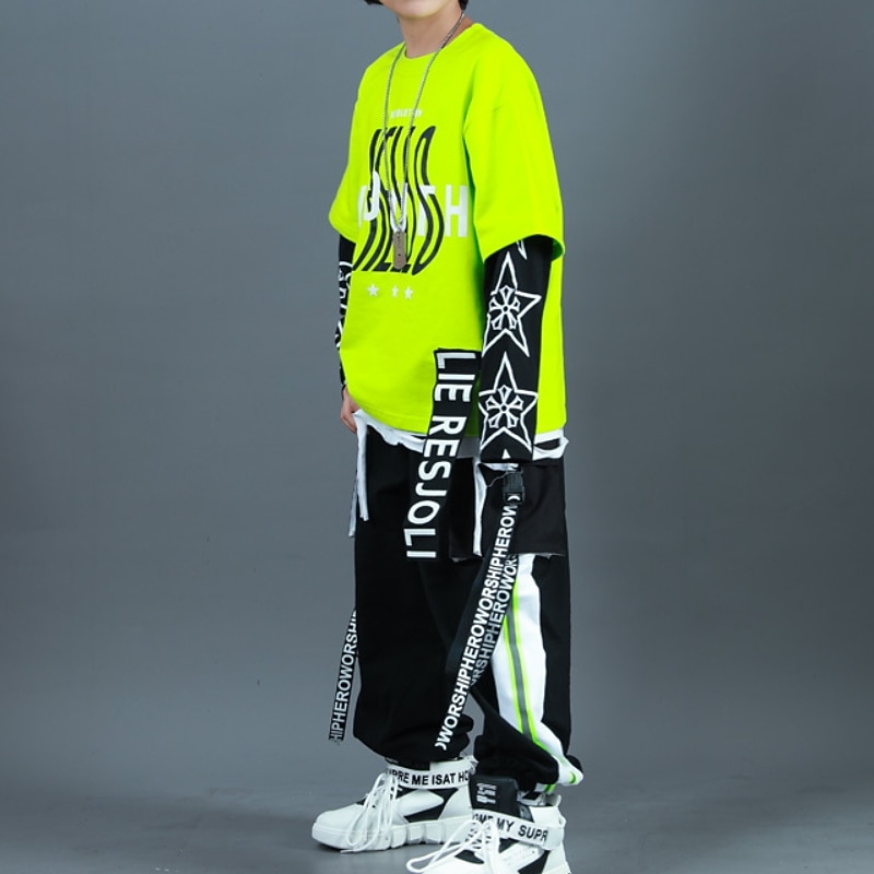 2 Pieces Kids Boys T-shirt & Pants Clothing Set Outfit Letter Long Sleeve Patchwork Cotton Set Outdoor Fashion Cool Winter Fall 7-13 Years Green2