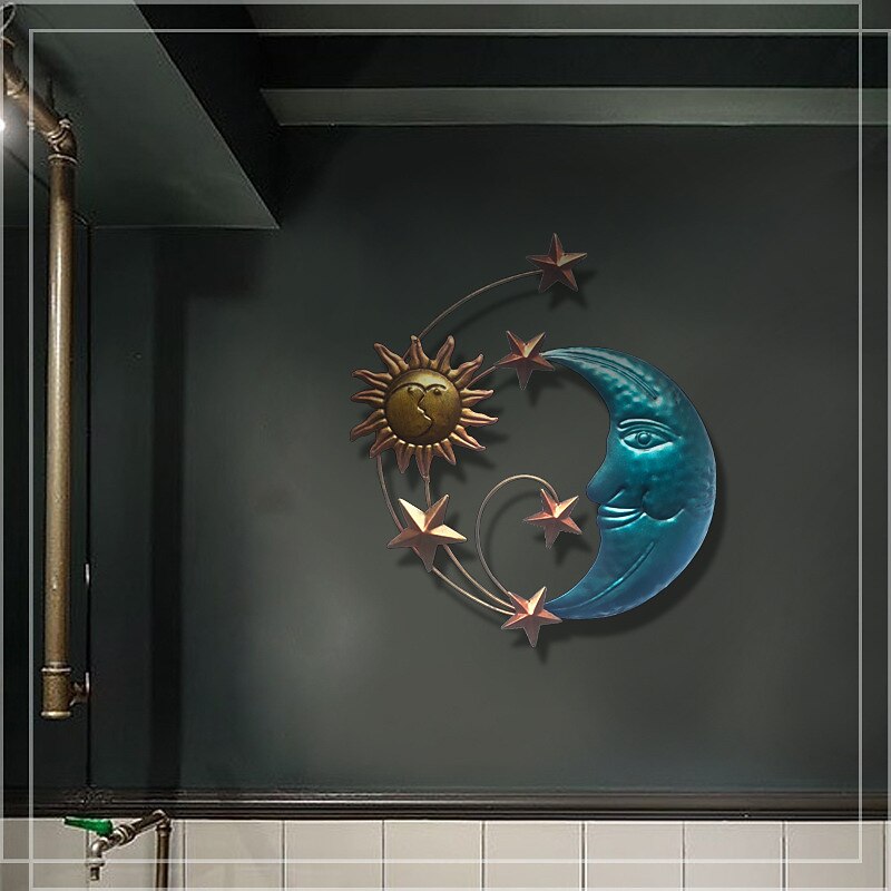 Indoor Sun Moon Star Metal Pendant Creative Iron Wall Hanging Ornaments Rustproof Outdoor Artistic Works Background Decor Home Decoration Accessories3