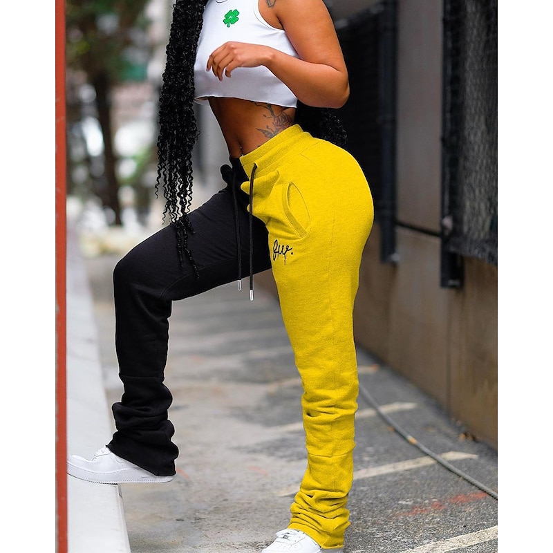 Women's Sweatpants Joggers Casual / Sporty Hip Hop Full Length Color Block Drawstring Side Pockets Comfort Micro-elastic Sports Weekend Yellow + gray Black + gray black + yellow Black+Green Regular3