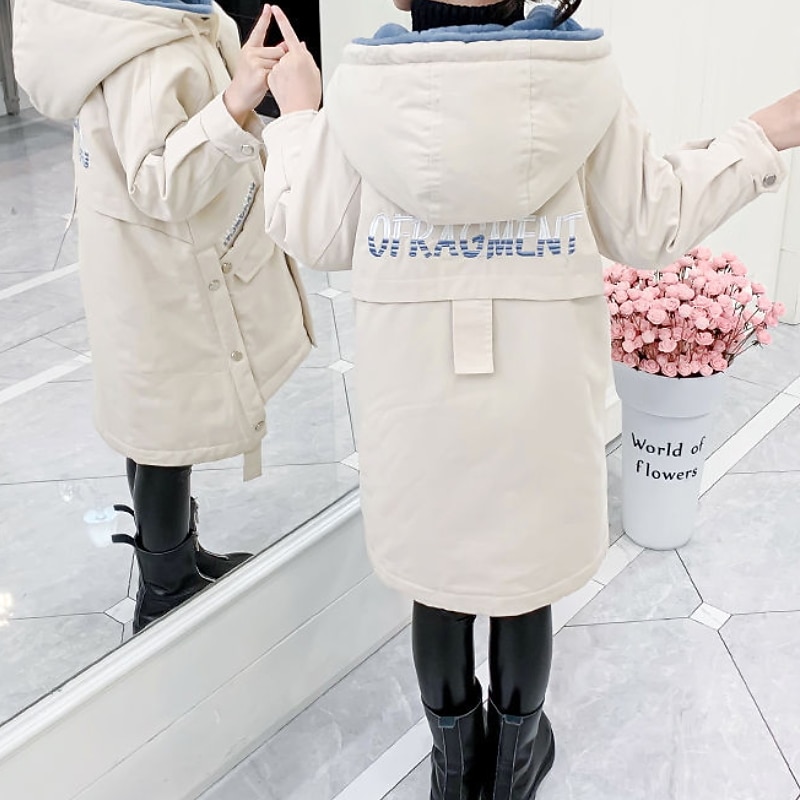 Kids Girls' Parka Letter Adorable School Coat Outerwear 7-13 Years Fall Pink Beige4